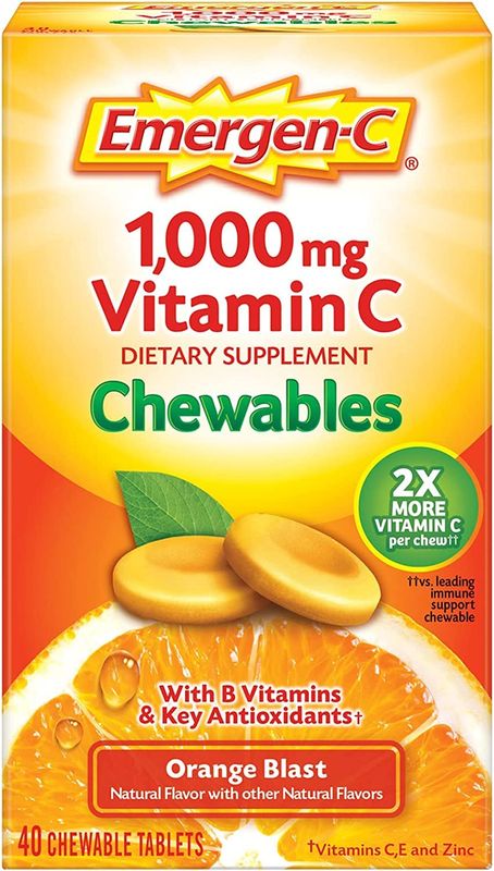 Emergen-C 1000 mg Vitamin C Chewables, Orange Blast, 40 ea - 2pc