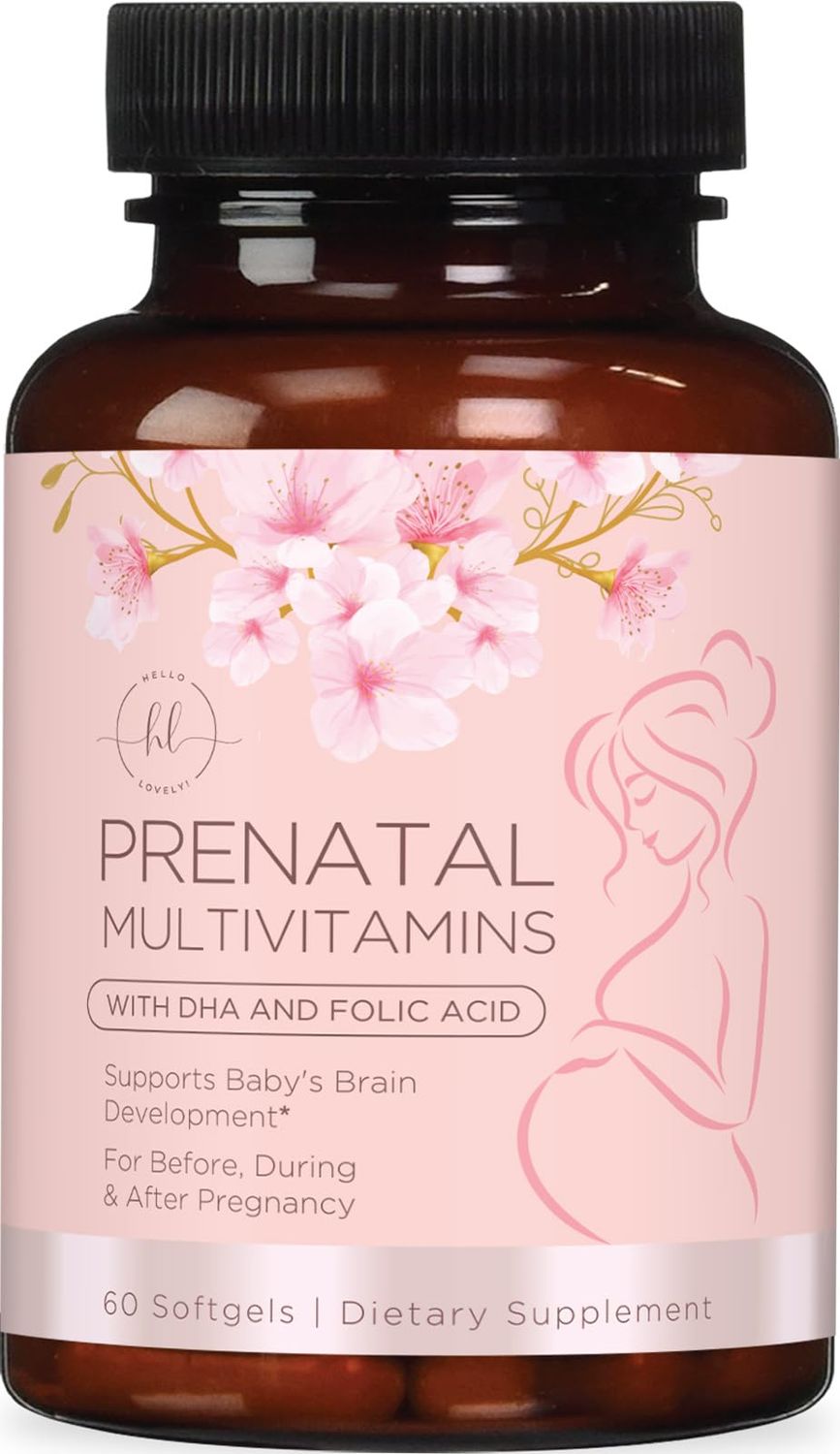 Women&#39;s Prenatal Multivitamin with Folic Acid + DHA, Essential Prenatal Vitamins with Folate, Omega 3, Vitamin D3, B6, B12 &amp; Iron, Pregnancy Support Supplement for Mom and Baby - 60 Softgels