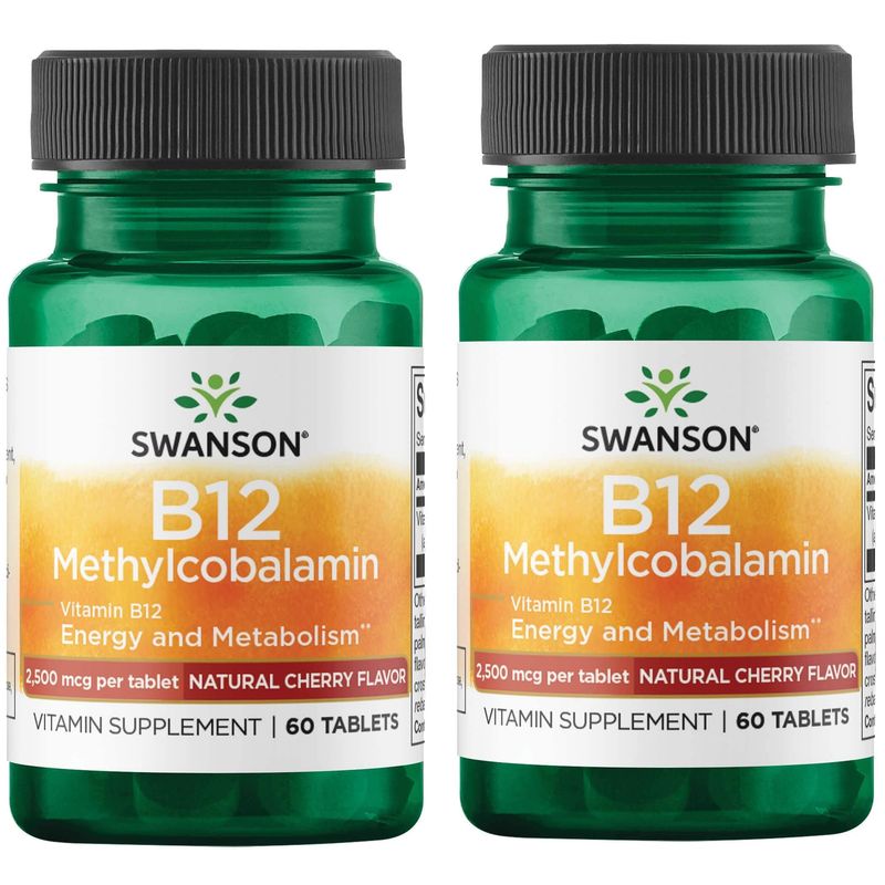 Swanson Vitamin B12 Methylcobalamin - Natural Black Cherry Flavored 2,500 mcg 60 Tabs 2 Pack