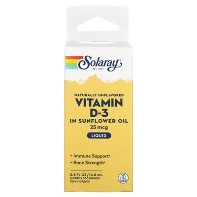 Solaray D3, Liquid, Unflavored (Carton) 1000IU | 0.5oz