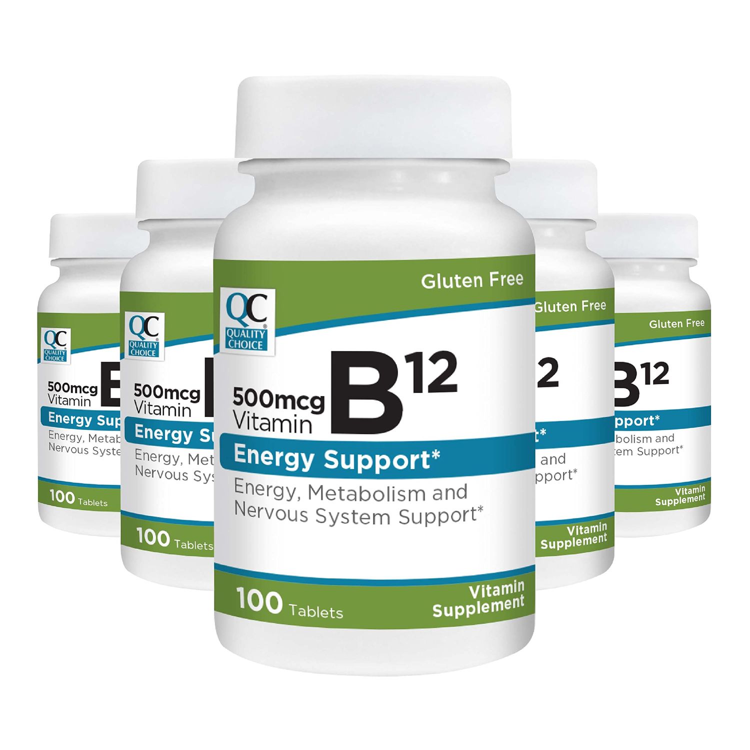 Quality Choice Vitamin B12 500 MCG Supplement 100 Count Bottle of Tablets (5 Pack)