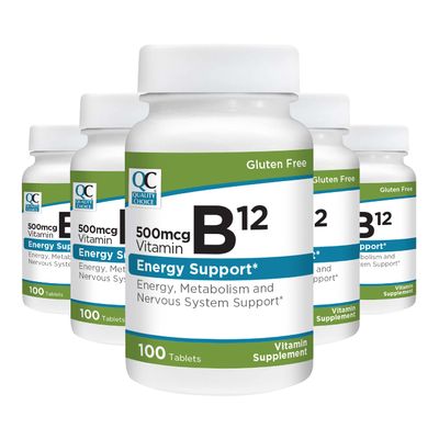 Quality Choice Vitamin B12 500 MCG Supplement 100 Count Bottle of Tablets (5 Pack)