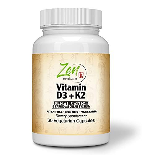 Zen Supplements - Vitamin D-3 + K-2 (MK-7) 60-Caps - Supports Bone Health &amp; Density - Support for Healthy Cardiovascular System, Heart &amp; Arteries