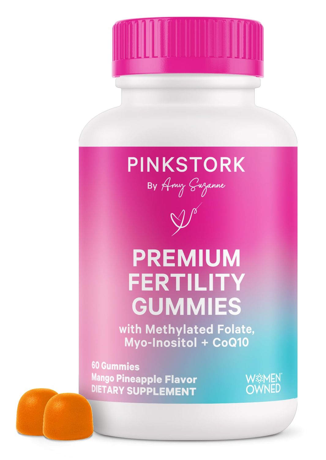 Pink Stork Premium Fertility Gummies for Women - Prenatal Conception Supplements for Her with Inositol, CoQ10, Folate and Vitamins to Support Hormone Balance, Ovulation + Menstrual Cycle, 60 Gummies