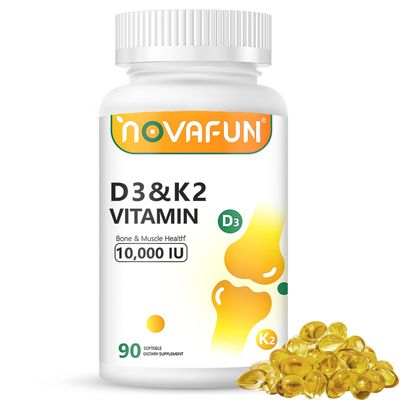 Novafun D3 K2 Vitamin 10000 IU Softgels, D3 K2 Supplement with Coconut Oil for Bone, Teeth Health, Support Muscle &amp; Heart Health, 90 Count