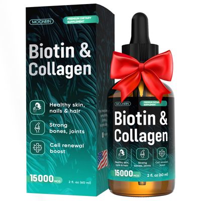 MOONRIN Liquid Collagen &amp; Biotin Supplement for Hair Skin and Nails, Biotin 5000mcg &amp; Collagen 10000mcg Promotes Cell Renewal, Stronger Bones &amp; Joints, Non-GMO, Gluten- &amp; Wheat-Free, 2 fl. oz, 60 ml