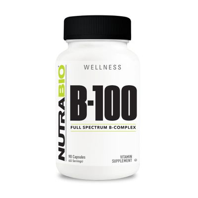 NutraBio B-100, B Vitamin Complex, Immune System Support, Healthy Hair, Skin, Nails, 90 Vegetable Capsules