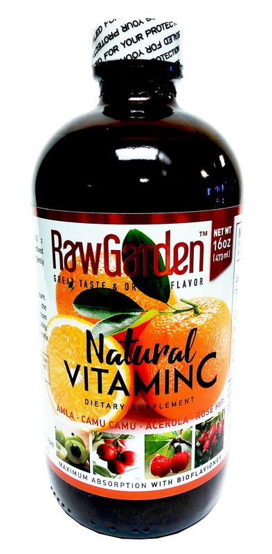 Raw Garden Natural Liquid Vitamin C with Rose Hip,Amla,Camu Camu, Acerola, 1 Pack 16 OZ Glass Bottle