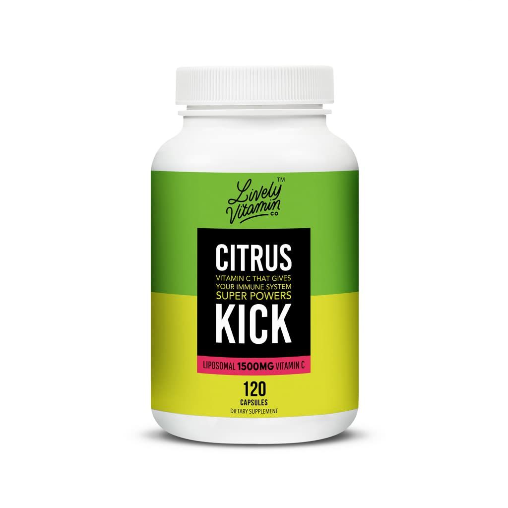 LIVELY VITAMIN CO. Citrus Kick - Liposomal Vitamin C - Sunflower Lecithin - Immune Function - Highly Absorbable - Collagen Synthesis - Eye Health Immunity - Gluten Dairy Soy Free - 120 Capsules
