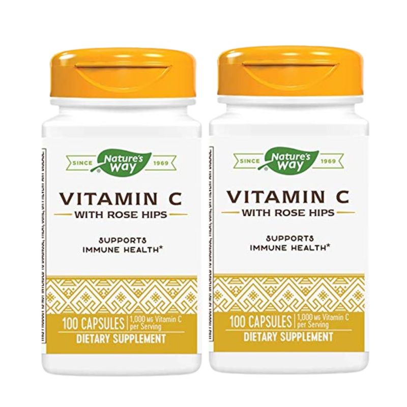 Nature's Way Vitamin C with Rose HIPS, Powerful Antioxidant &amp; Immune Function Support from Vitamin C*, Promotes Collagen for Healthy Skin*, 1,000 mg Vitamin C per 2-Capsule Serving, 100 Capsules