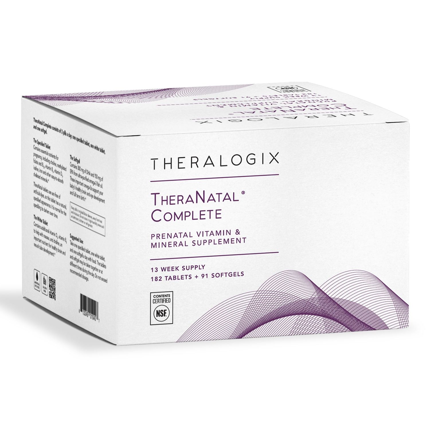Theralogix TheraNatal Complete Prenatal Vitamin Supplement - 91-Day Supply - with DHA, Vitamin D3, Folate, Iodine, Choline, Iron, Vitamin B6 &amp; More - NSF Certified - 182 Tablets &amp; 91 Softgels