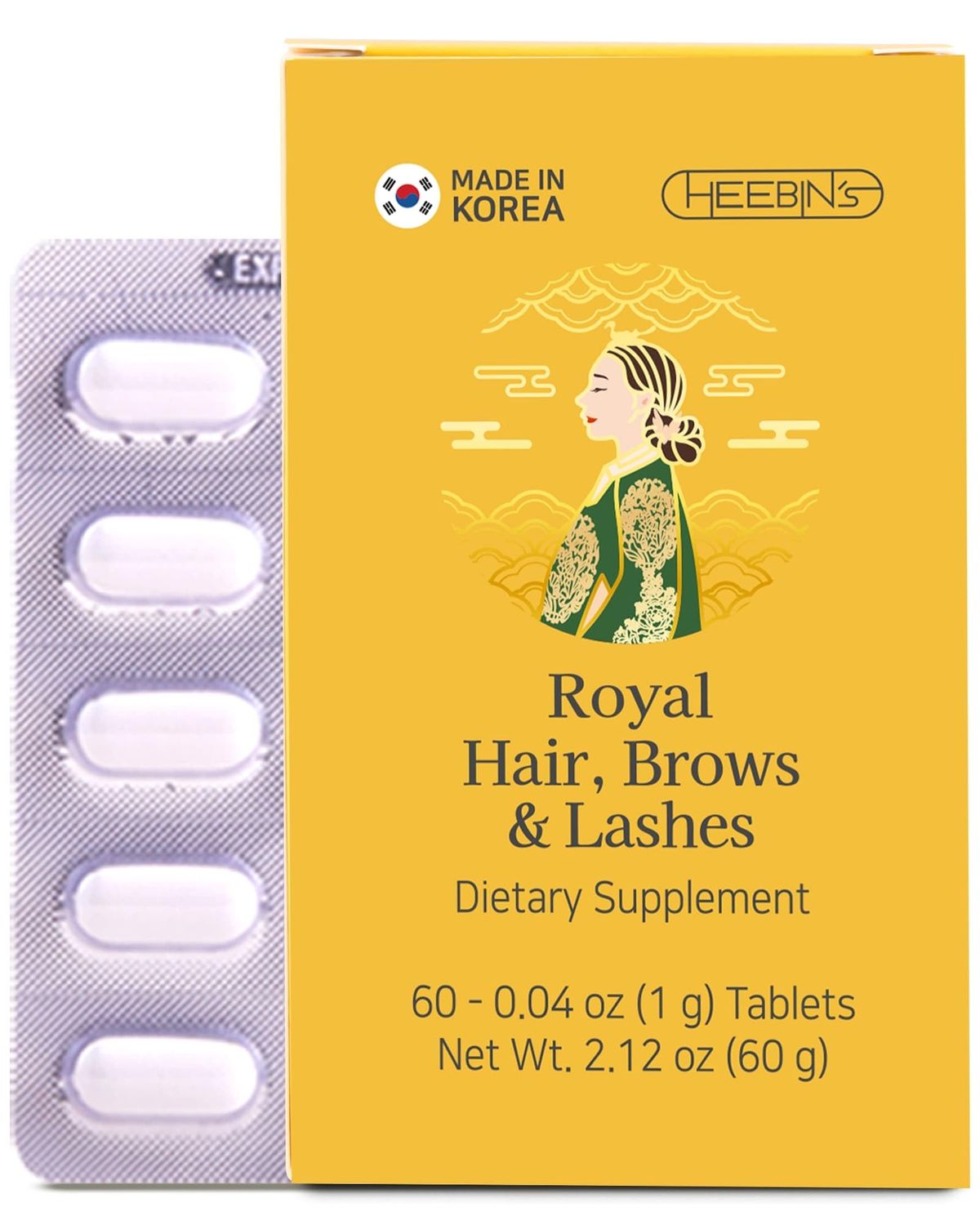 Heebin&#39;s Hair Growth Supplements with Biotin 4000 mcg, DHT Blocker and Collagen, for Hair Loss, Thinning and Regrowth, 60 Tablets, 2 Month Supply