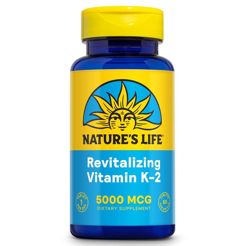 NATURE'S LIFE Revitalizing Vitamin K2 - Bone Health, Artery and Heart Health Support - High Potency Vitamin K Supplement as Vitamin K2 MK4-60 Day Guarantee, Lab Verified - 60 Servings, 60 Tablets