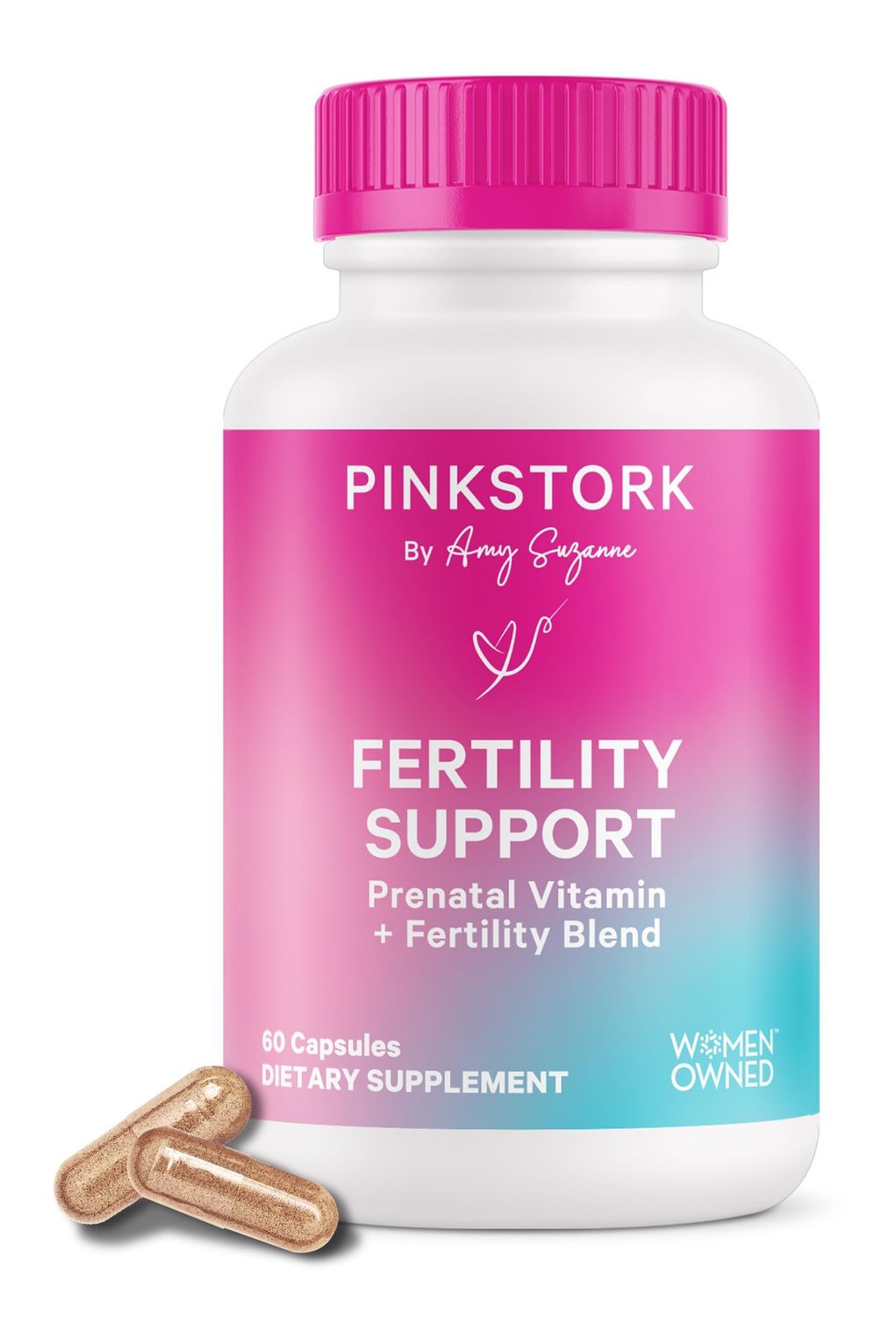 Pink Stork Fertility Supplements for Women - Prenatal Multivitamin with Ovulation, Conception, &amp; Hormone Balance Support - 17 Vitamins &amp; Inositol, Ashwagandha, &amp; Vitex - 60 Capsules