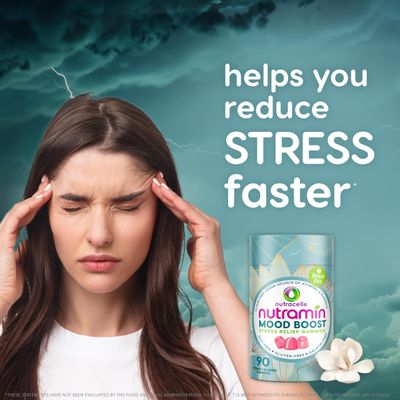 NUTRAMIN Mood Boost Multivitamin Gummy - Delicious & Yummy Anti-Stress Magnesium Ashwagandha Gummies + B Complex Vitamins for Focus and Calm - Sugar-Free, Vegan, Gluten-Free, Allergy-Safe (90 Count)