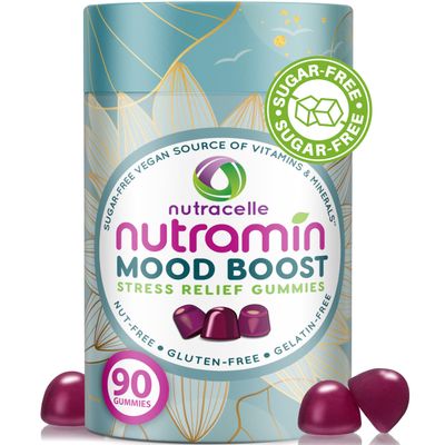 NUTRAMIN Mood Boost Multivitamin Gummy - Delicious &amp; Yummy Anti-Stress Magnesium Ashwagandha Gummies + B Complex Vitamins for Focus and Calm - Sugar-Free, Vegan, Gluten-Free, Allergy-Safe (90 Count)