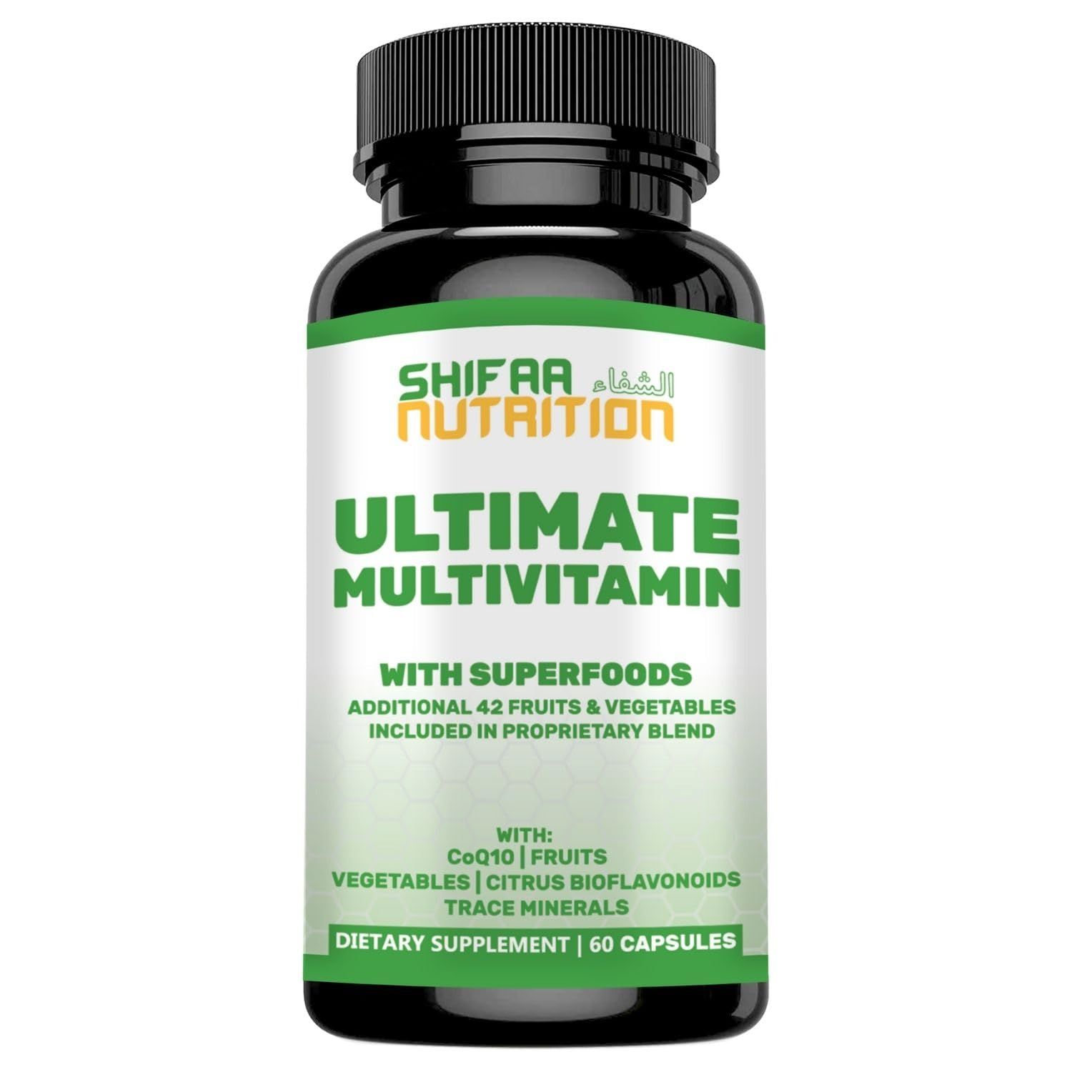 SHIFAA NUTRITION Halal Multivitamins for Women, Men &amp; Adults, 30 Servings | Iron, Vitamin A, B6, B12, Biotin, Niacin, C, D3, E, Zinc, Calcium, Folic Acid, CoQ10 | Halal Vitamins