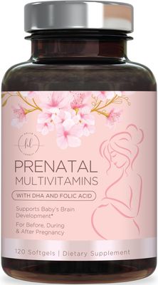 Women&#39;s Prenatal Multivitamin with Folic Acid + DHA, Essential Prenatal Vitamins with Folate, Omega 3, Vitamin D3, B6, B12 &amp; Iron, Pregnancy Support Supplement for Mom and Baby - 120 Softgels