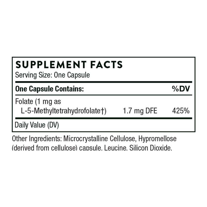 THORNE 5-MTHF - Methylfolate (Active B9 Folate) Supplement - Supports Cardiovascular Health, Fetal Development, Nerve Health, Methylation, and Homocysteine Levels - 60 Capsules - 5-MTHF 1mg