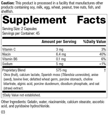 Standard Process Gastrex - Whole Food Digestion and Digestive Health with Oat Straw, Choline Bitartrate, Calcium Lactate, Anise Seeds, Spanish Moss, Ascorbic Acid, Wheat Germ - 90 Capsules