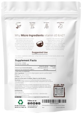 Vitamin D3 10000 iu Plus K2 (MK-7) 200 mcg, 300 Virgin Coconut Oil Softgels| 2 in 1 Vitamins D &amp; K Complex | Supports Calcium Absorption, Bone, Immune, &amp; Heart Health - Easy to Swallow