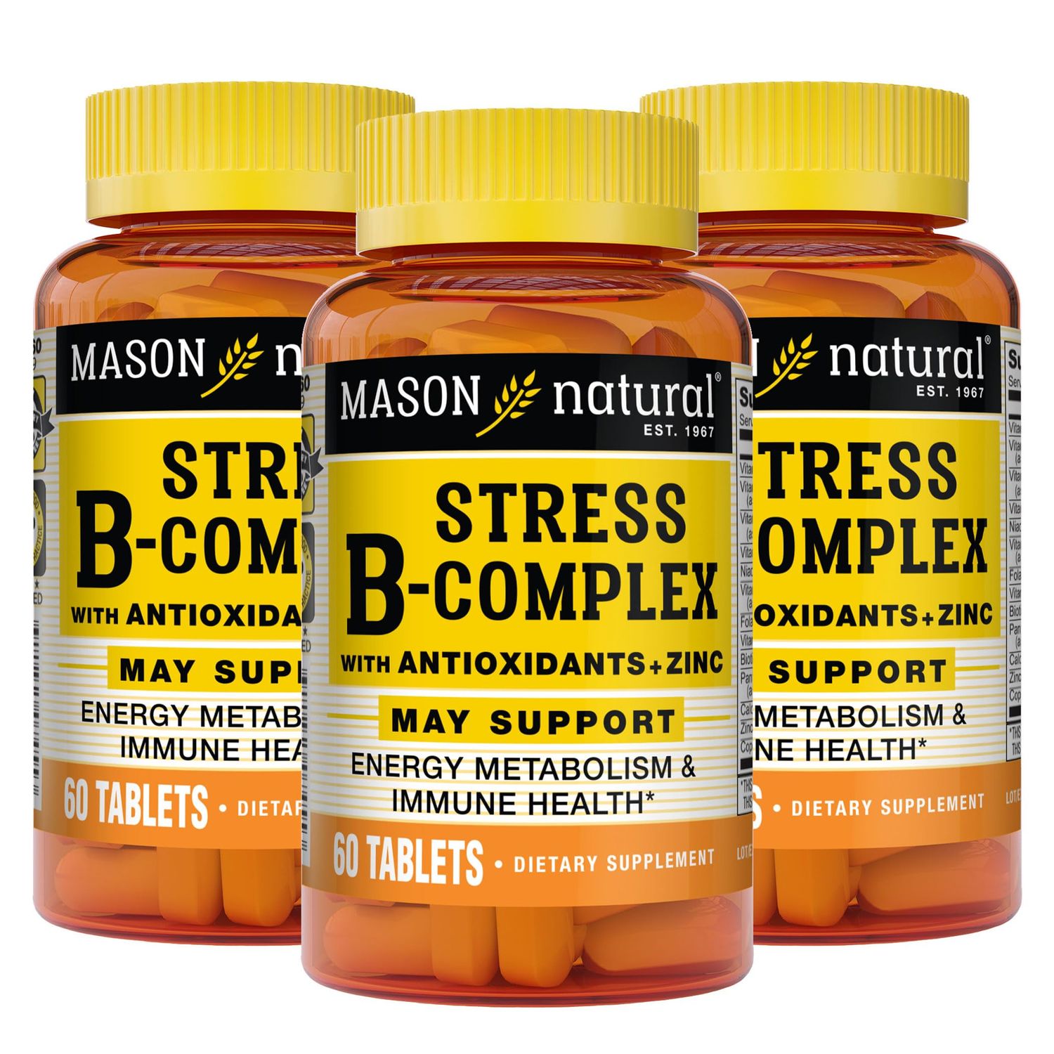 MASON NATURAL Stress B-Complex with Antioxidants + Zinc, 6 Month Supply, Dual Action Formula, Supports Energy Metabolism &amp; Immune Health, 3 Pack