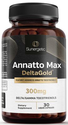 Sunergetic Premium Annatto Tocotrienol Supplement - with DeltaGold - Tocotrienols Vitamin E 300 mg - Supports Liver, Immune &amp; Heart Health - Delta + Gamma Tocotrienols (30 Liquid Capsules)