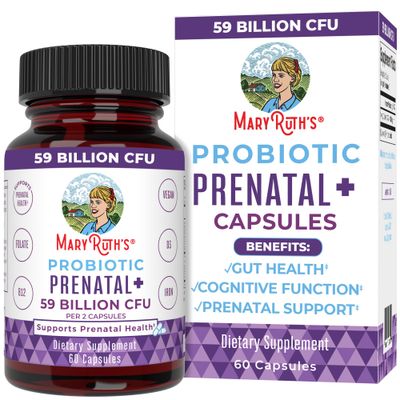 MaryRuth&#39;s Prenatal Vitamins &amp; Probiotics | 59 Billion CFU | Vitamin D3 &amp; B12 | Iron | Folate | Selenium | Choline | Vegan | Non-GMO | 60 Capsules