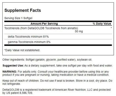 Swanson Deltagold Tocotrienols-Annatto Tocotrienols -Vitamin E Tocotrienols 99% Tocopherol Free (60 Softgels, 50mg Each) in selection central