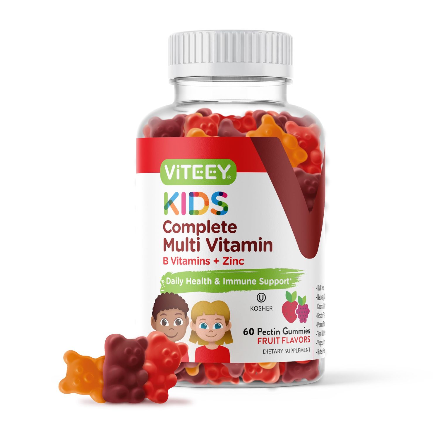 Kids Multivitamin Gummies, Complete Daily Essential Kids Vitamins - Great for Immune Support &amp; Overall Health - 12 Essential Minerals &amp; Vitamins - Vegetarian, Gelatin Free- Chewable Fruit Flavor Gummy