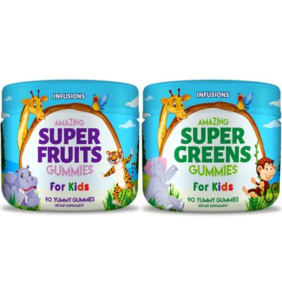 Infusions Super Fruit and Super Green Gummies for Kids 180 Count - Superfood Blend Soft and Delicious Gluten Free Non-GMO