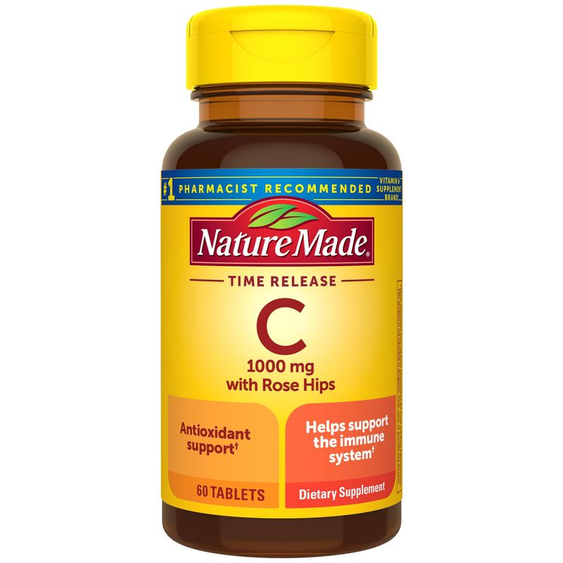 Nature Made Vitamin C 1000 mg with Rose Hips, Dietary Supplement for Immune Support, 60 Time Release Tablets, 60 Day Supply
