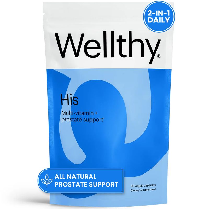 Wellthy His Daily Natural Multivitamin for Men, Premium Prostate Support Supplement, Support Hair Growth (30 Day)