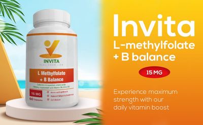 INVITA L-Methylfolate + B Balance (15mg) - 5-MTHF, B6, B2 & B12 Methylcobalamin B Complex - 60 Capsules - Professional Strength Active Methyl Folate - Non GMO, Gluten Free, No Fillers