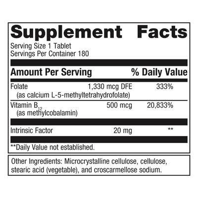 Metagenics Intrinsi Vitamin B12-Folate - Nervous System & Heart Health Support* - with Intrinsic Factor for Absorption* - Vitamin B12 & Folate - Methylcobalamin - 180 Tablets