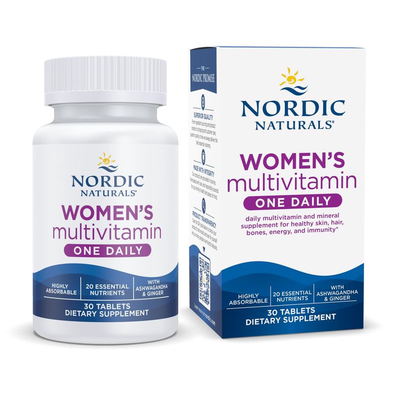 Nordic Naturals Womens Multivitamin One Daily - Skin, Hair, Energy, &amp; Bone Support - Immunity Supplement - 20 Essential Nutrients - 30 Tablets - 30 Servings