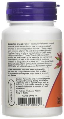 NOW Foods MK-7 Vitamin K-2 100 mcg Veg Capsules, 60 Count (3 Pack)