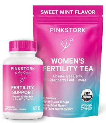 Pink Stork Fertility Bundle - Conception Tea and Supplements for Women, Prenatal Vitamins with Ashwagandha, Inositol, Vitex and Folate to Help Support Hormone Balance for Women, 2 Pack