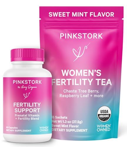 Pink Stork Fertility Bundle - Conception Tea and Supplements for Women, Prenatal Vitamins with Ashwagandha, Inositol, Vitex and Folate to Help Support Hormone Balance for Women, 2 Pack