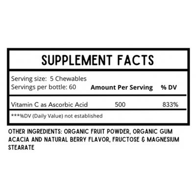 Revitalize Wellness Vitamin C Chewables | 500 mg Vitamin C as Ascorbic Acid per Serving | Berry Blast Flavor | 60 Servings