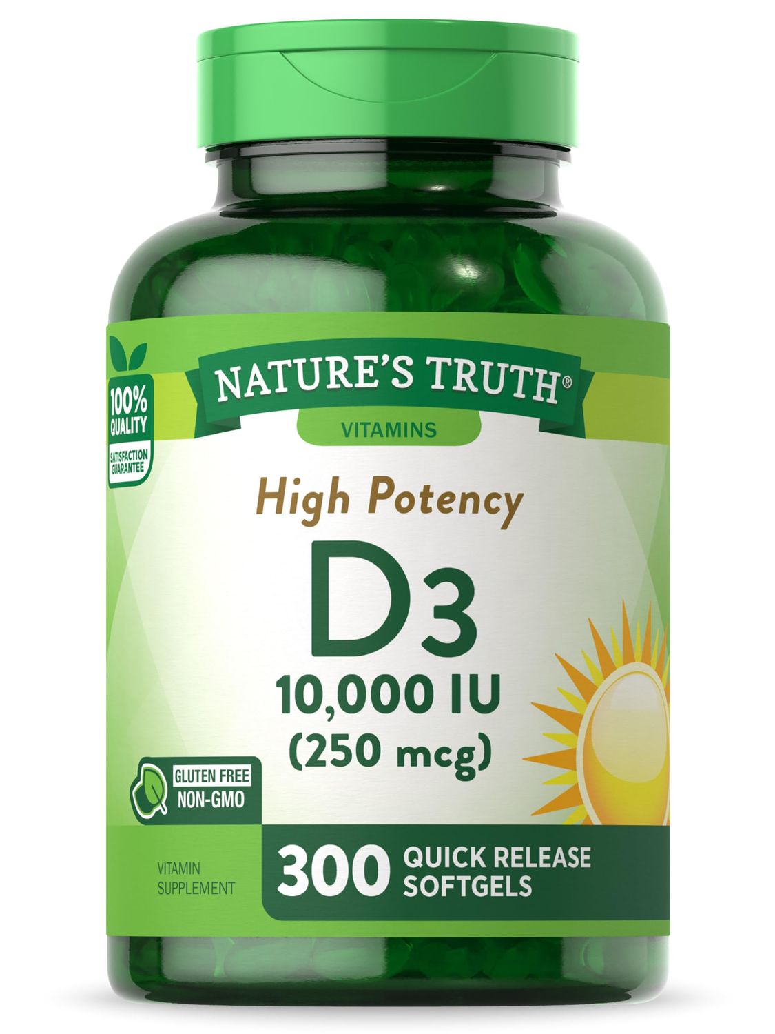 Nature&#39;s Truth Vitamin D3 10000 IU Softgels | 300 Count | Extra Strength | Non-GMO &amp; Gluten Free Supplement