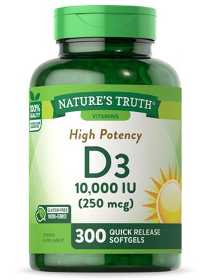 Nature&#39;s Truth Vitamin D3 10000 IU Softgels | 300 Count | Extra Strength | Non-GMO &amp; Gluten Free Supplement