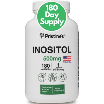 PRISTINE&#39;S Myo Inositol PCOS Supplement Capsules - 500mg 180 Day Supply - Healthy Hormonal, Ovarian &amp; Fertility Support Supplements - Vegan, Gluten Free, Non GMO