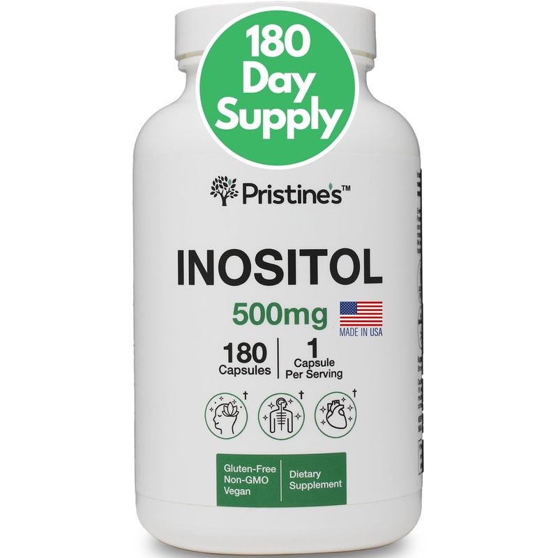 PRISTINE'S Myo Inositol PCOS Supplement Capsules - 500mg 180 Day Supply - Healthy Hormonal, Ovarian &amp; Fertility Support Supplements - Vegan, Gluten Free, Non GMO