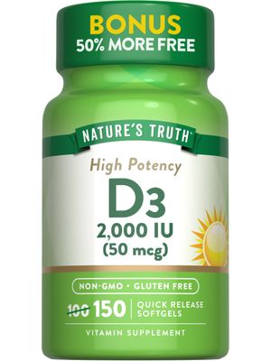Nature&#39;s Truth Vitamin D3 2000 IU Softgels | 150 Count | High Potency | Non-GMO and Gluten Free Supplement