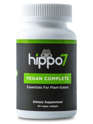 Hippo7 Vegan Complete Multivitamin Vitamin B12, Vitamin D, Omega-3 DHA+EPA, Calcium, Iodine, Zinc &amp; Iron. (1 Bottle, 60 Softgels)