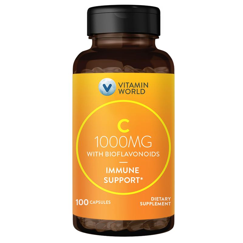 Vitamin World Vitamin C 1000 mg with Bioflavonoids, Immune Support, Antioxidant Protection, Vitamin C Supplement for Collagen Production, Bone &amp; Skin Health, Gluten Free, 100 Capsules
