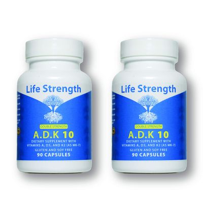 LifeStrength ADK 10 Supplement (180 Count) - Physician Formulated Vitamins A1, D3 &amp; K2 (as MK7) for Bone Health - Immune System Support - Gluten Free, Soy Free, Non-GMO - 90 Capsules