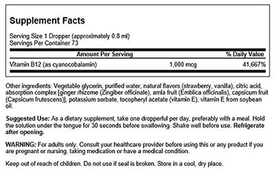 Swanson Vitamin B-12 Sublingual Liquid 1Vitamin 000 mcg 2 fl Ounce (59 ml) Liquid