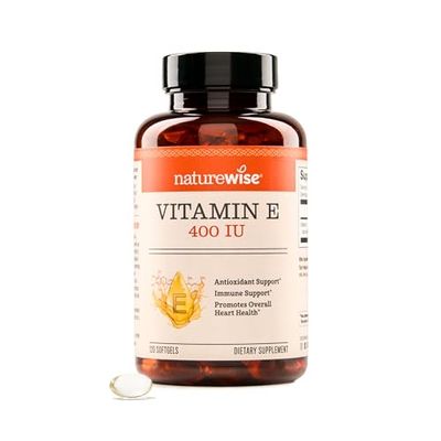 NatureWise Vitamin E 400 IU Softgels (180mg DL-Alpha) - Dairy, Gluten, and Soy Free, Non-GMO Antioxidant Dietary Supplement for Skin, Heart, Eye, and Immune Health Support - 120 Day Supply, 120 Count